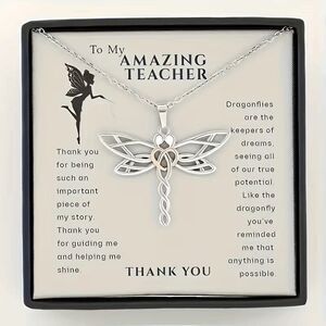 Teacher Thank You Card and Dragonfly Necklace